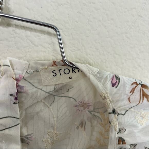 Storia Midi Dress Floral Embroidered Open Back Puff Sleeve Womens Size M - Picture 8 of 11